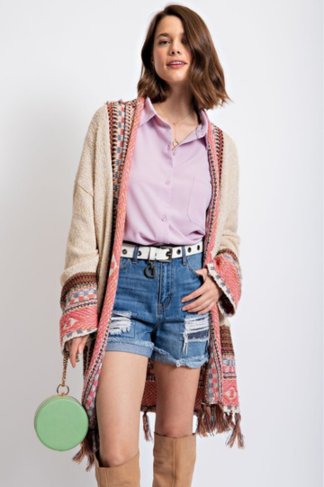 Easel Women’s Ethnic Featured Sweater Cardigan Acrylic Size S-L