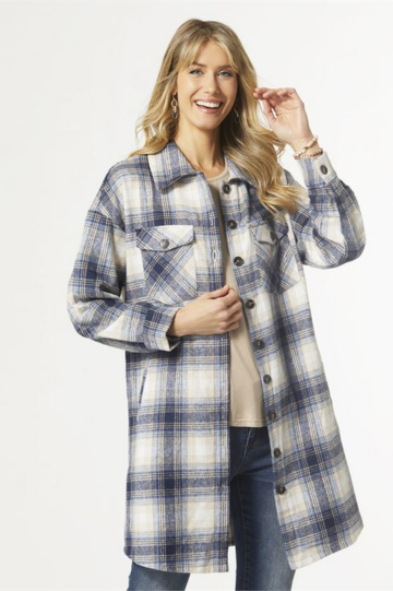 Coco + Carmen Tamara Long Plaid Shacket with Pockets