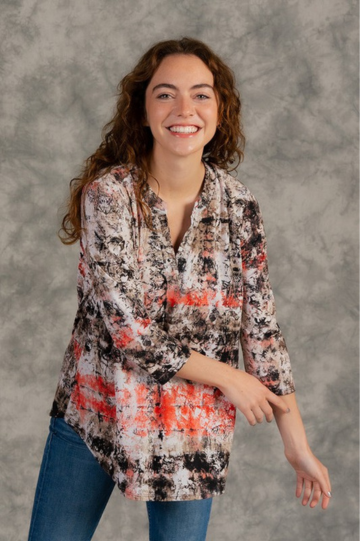 Gabby Style Long Sleeve Mocha Red Floral Design Top