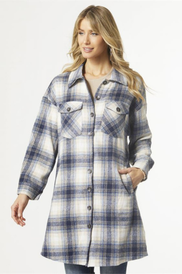 Coco + Carmen Tamara Long Plaid Shacket with Pockets
