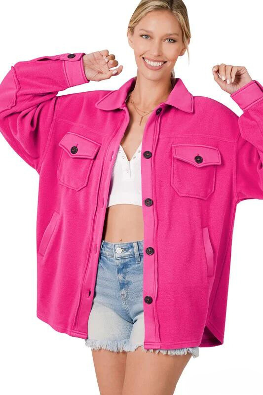 Zenana Clothing Oversized Long Sleeve Basic Fleece Shacket