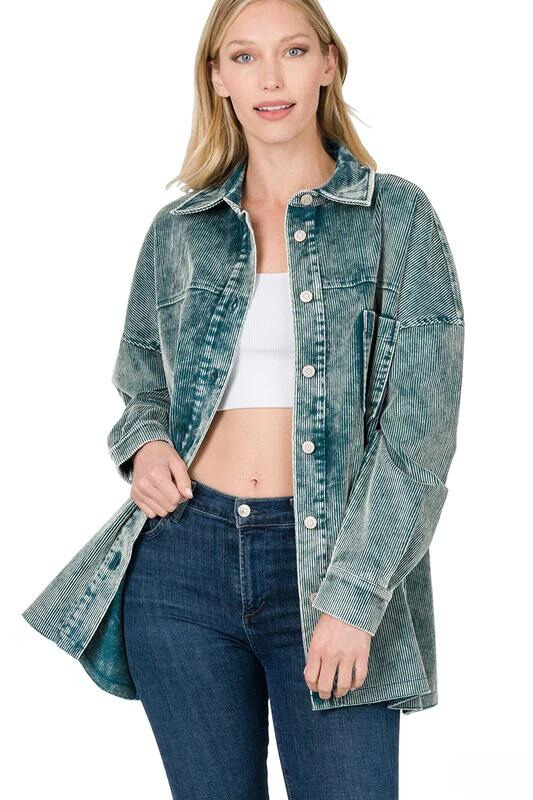 Zenana Clothing Oversized Premium Vintage Washed Corduroy Shacket