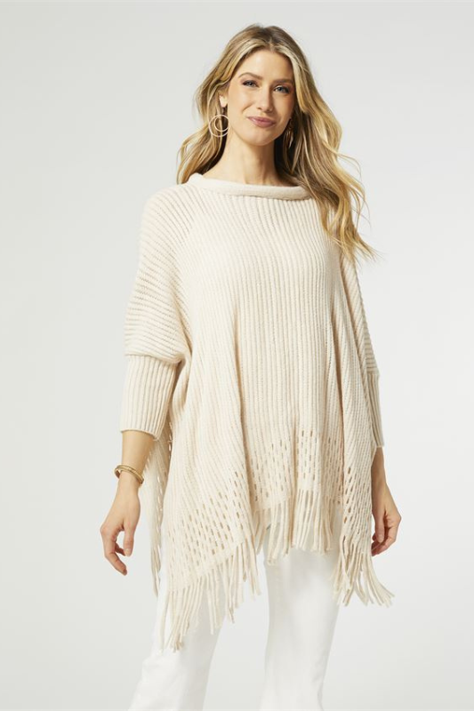 Coco + Carmen Women’s Lynx Lurex Poncho with Fringe Acrylic One size
