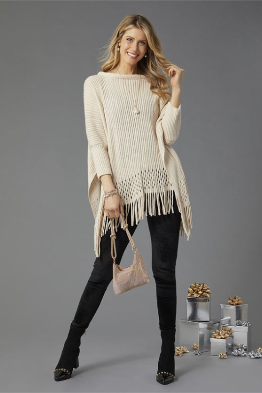Coco + Carmen Women’s Lynx Lurex Poncho with Fringe Acrylic One size