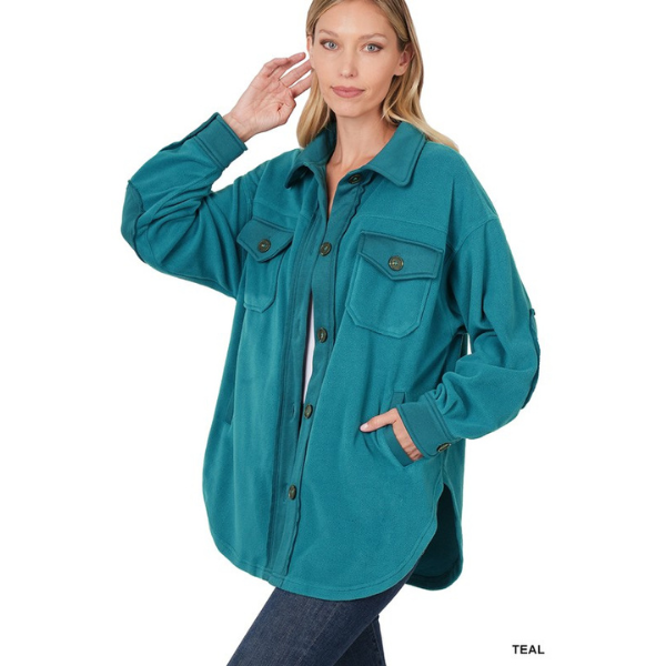 Zenana Clothing Oversized Long Sleeve Basic Fleece Shacket