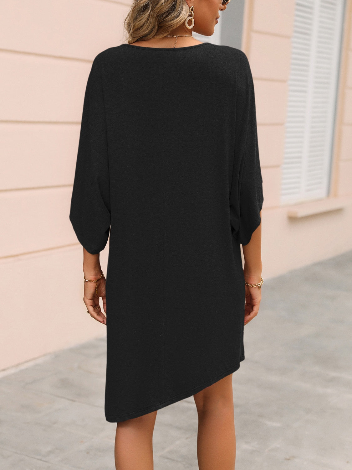 Blueberi B Women’s Ivy Lane Round Neck Three-Quarter Sleeve Tee Dress Polyester Spandex Size S-L