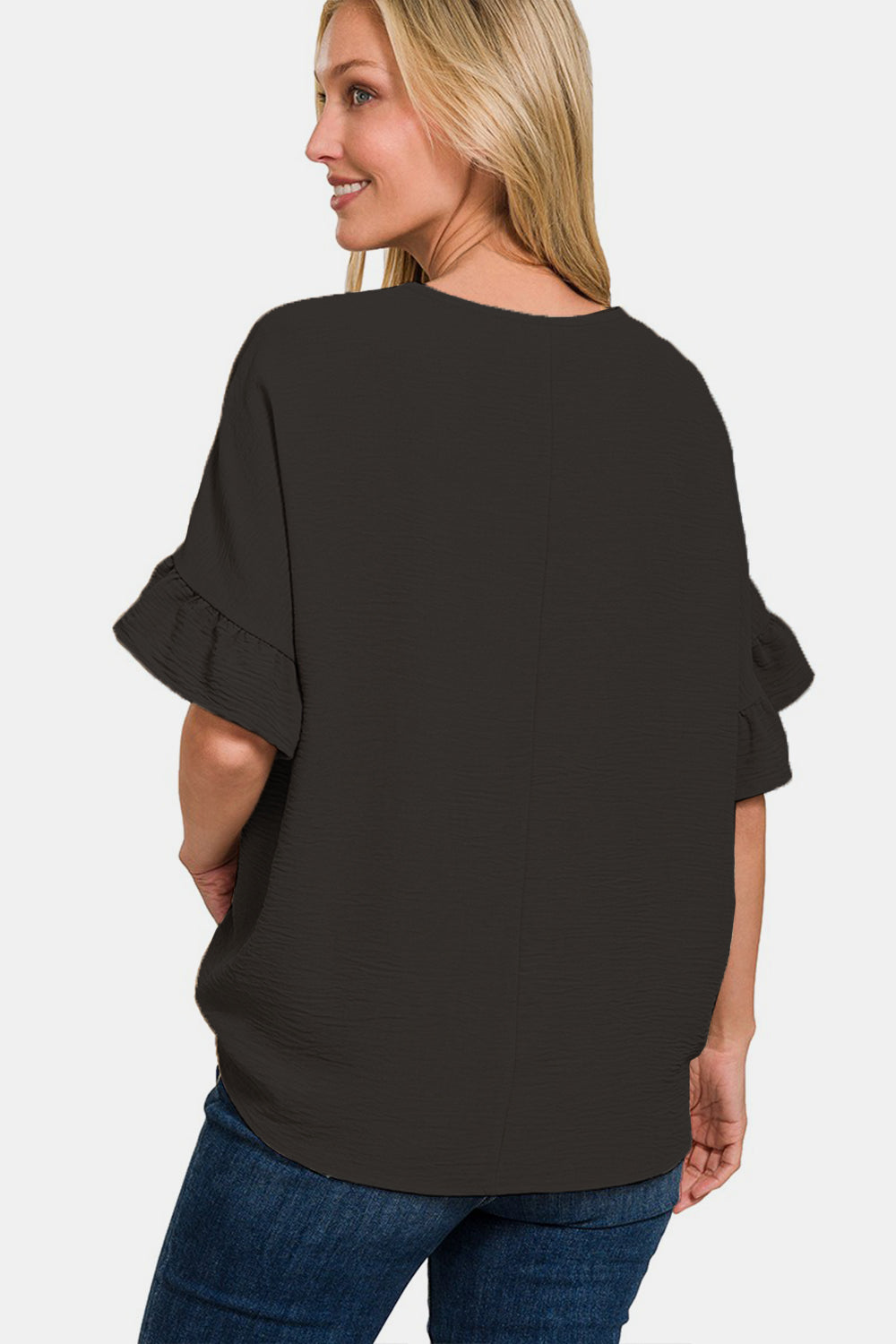 Zenana Women’s V-Neck Flutter Sleeve Top Polyester S-XL