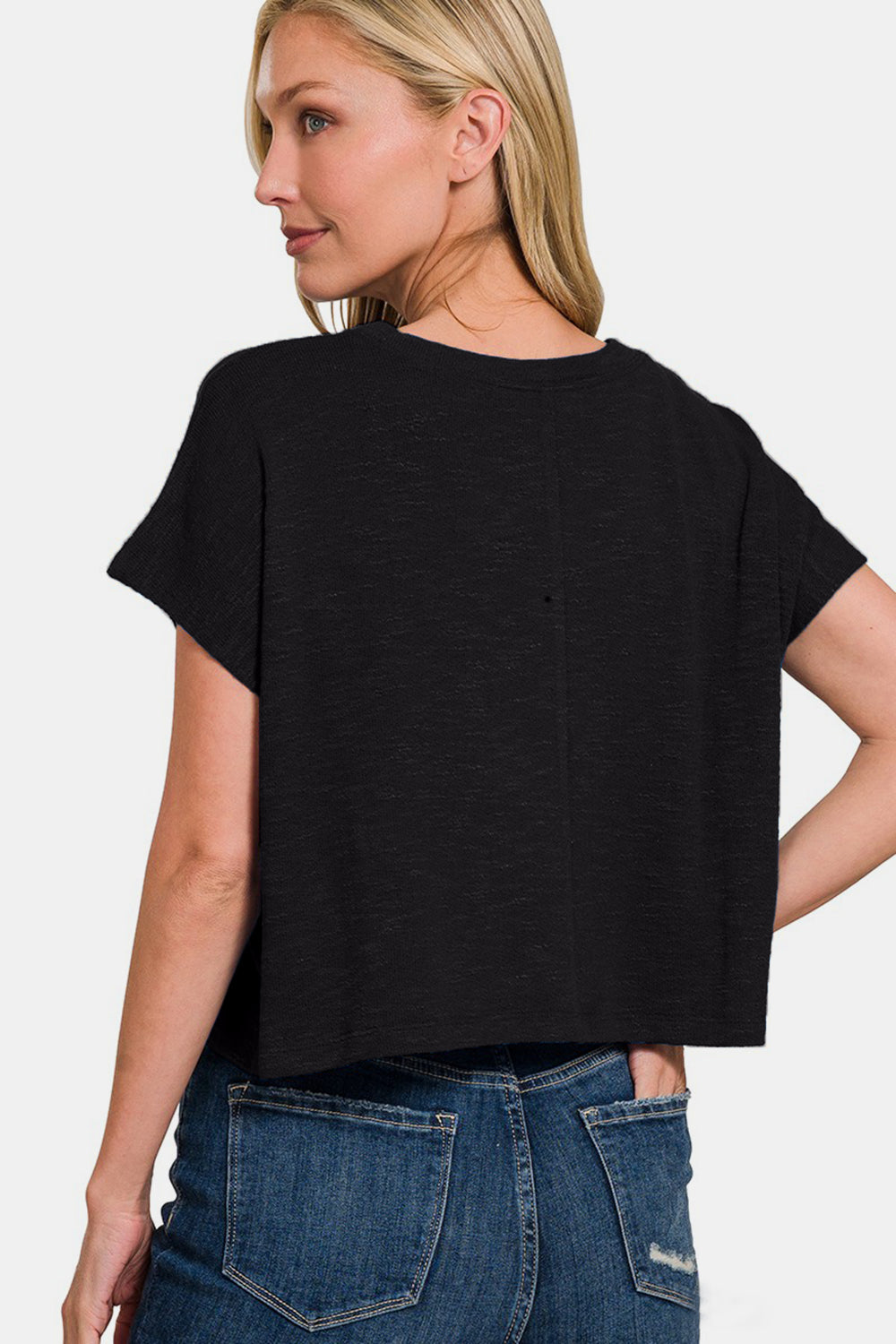 Zenana Women's Round Neck Short Sleeve Crop T-Shirt Polyester Rayon Spandex Size S-XL
