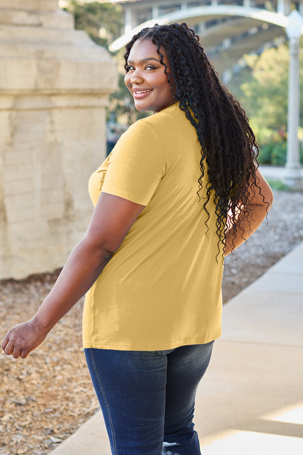 Basic Bae Women’s Bamboo Full Size V-Neck Short Sleeve T-Shirt Bamboo Spandex Size S-3XL