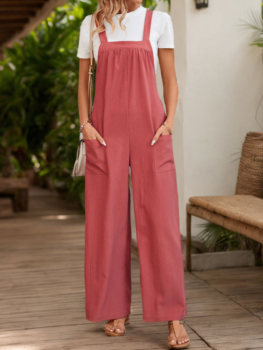 Blueberi B Women's  Square Neck Wide Strap Overalls Polyester Size S-XL