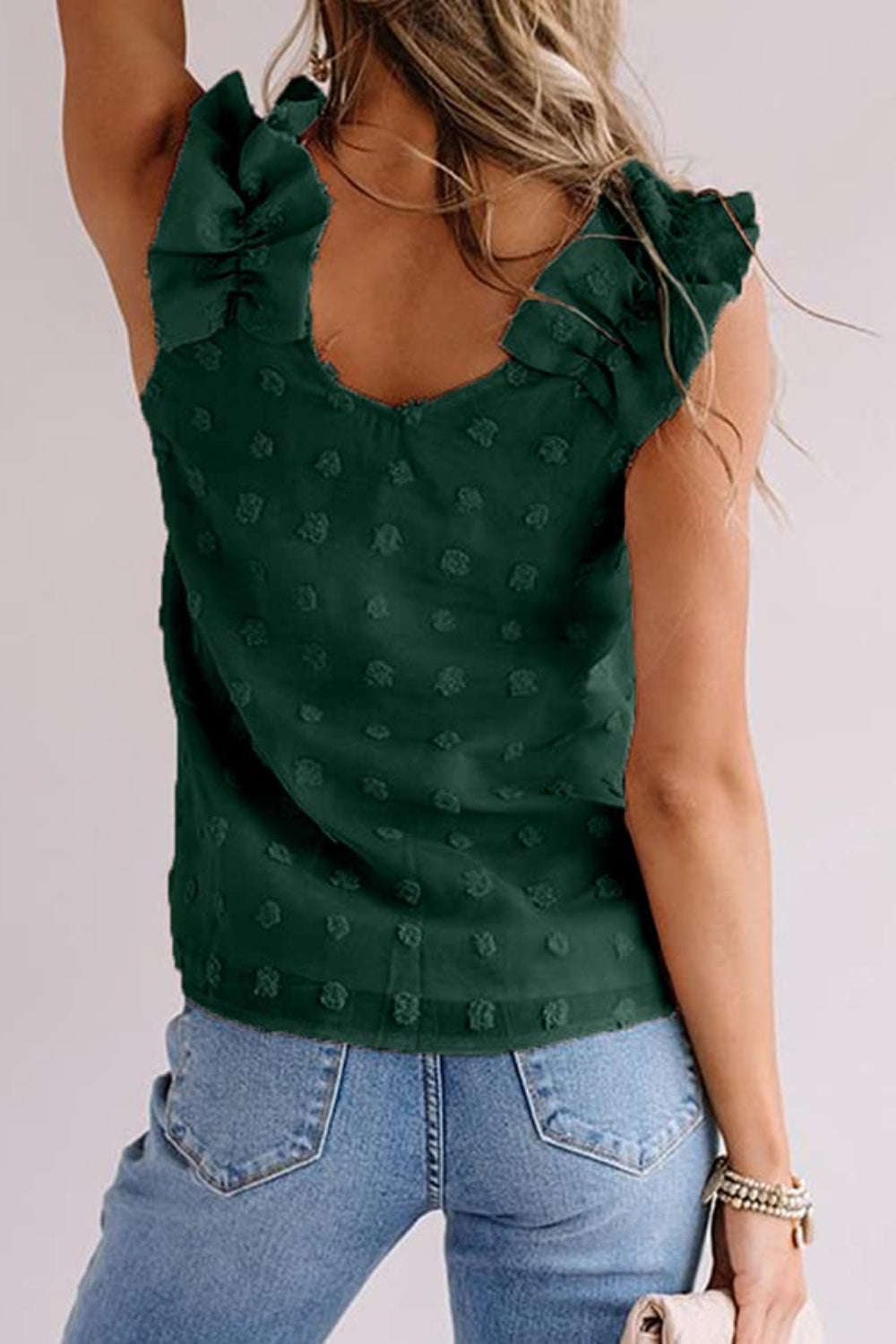 Blueberi B Women's Full Size Swiss Dot V-Neck Tank Polyester Size S-3XL