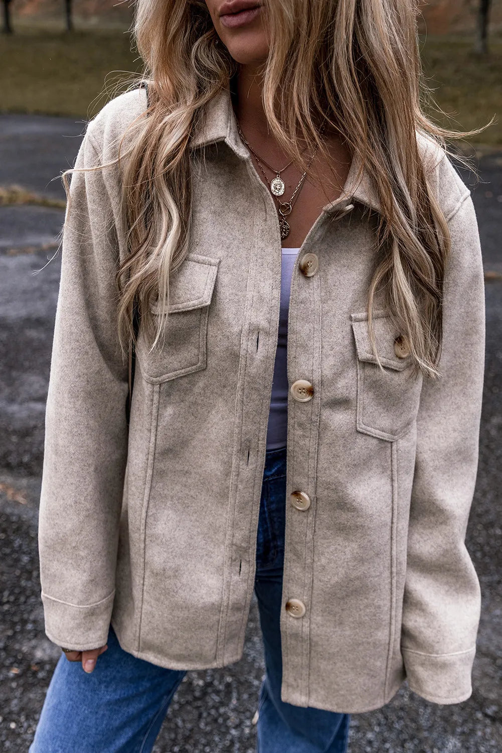 Blueberi B Women’s Button Up Collared Neck Long Sleeve Jacket Polyester Viscose Size S-2XL