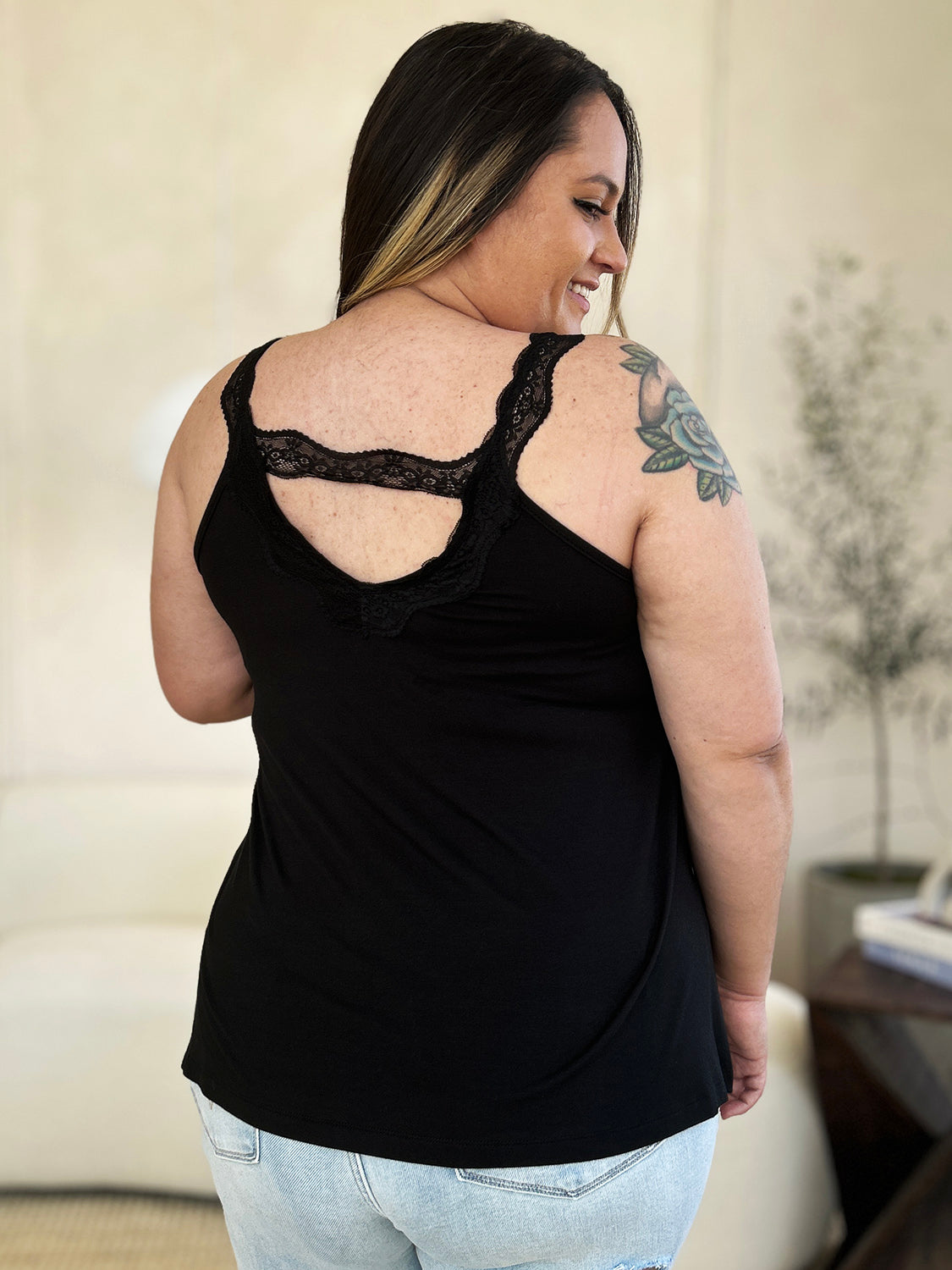 Basic Bae Women’s Full Size Lace Detail V-Neck Cutout Cami Rayon Spandex Size S-3XL