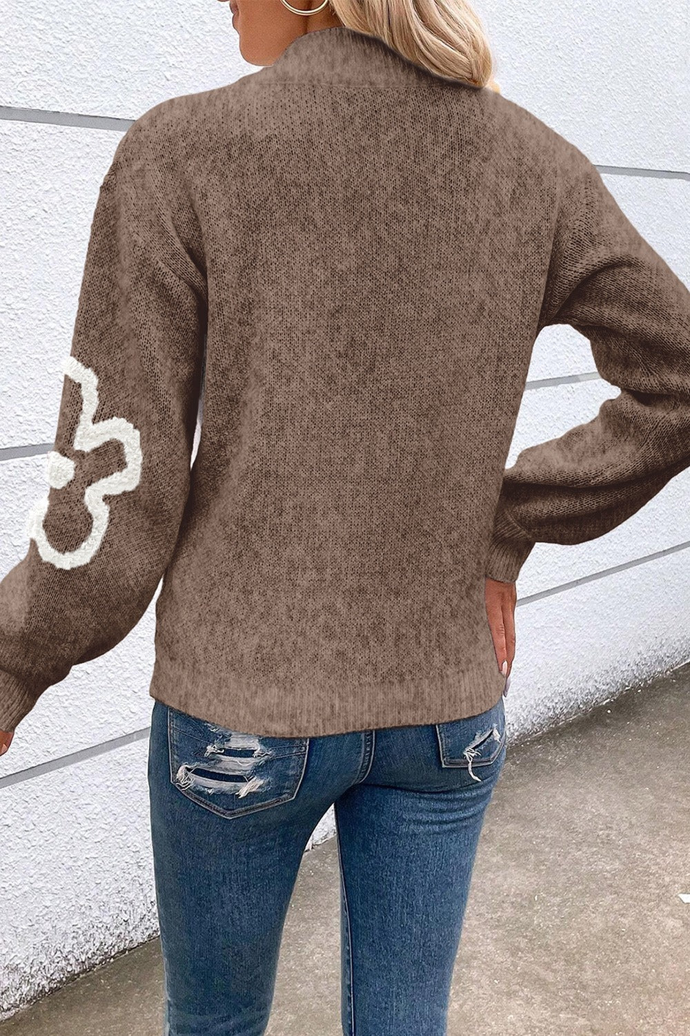 Blueberi B Women’s Flower Half Zip Dropped Shoulder Sweater Viscose Polyester Polyamide Size S-2XL