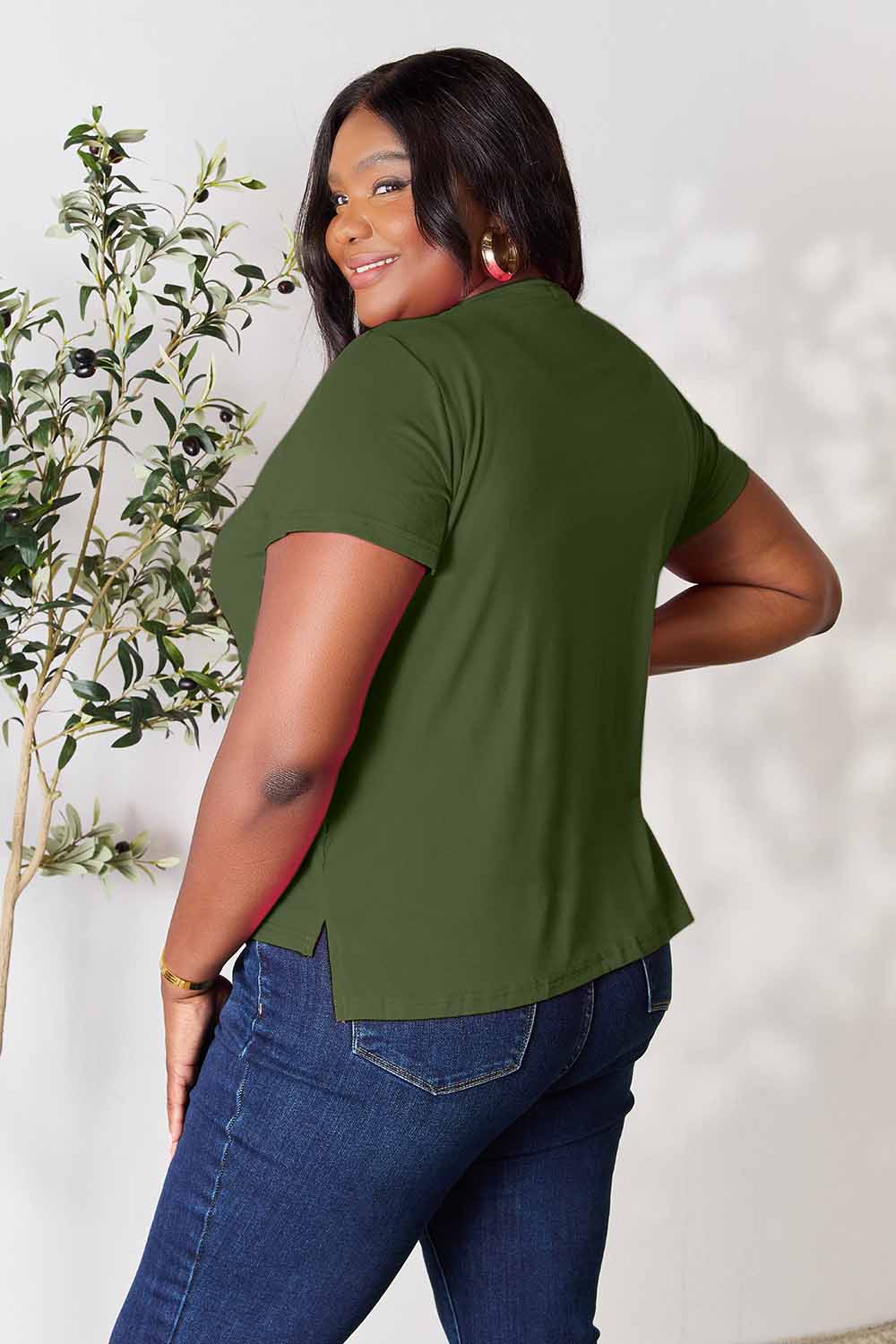 Basic Bae Women’s Full Size Round Neck Short Sleeve T-Shirt Rayon Spandex Size S-3XL