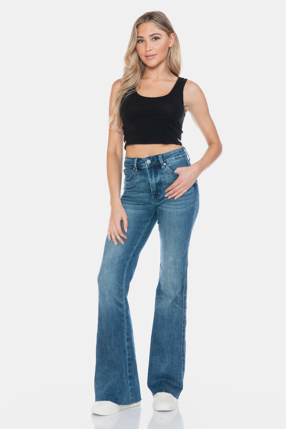 Judy Blue Women’s Full Size Tummy Control Cut Hem Flare Jeans Cotton Polyester Rayon Lycra Size 0-24W