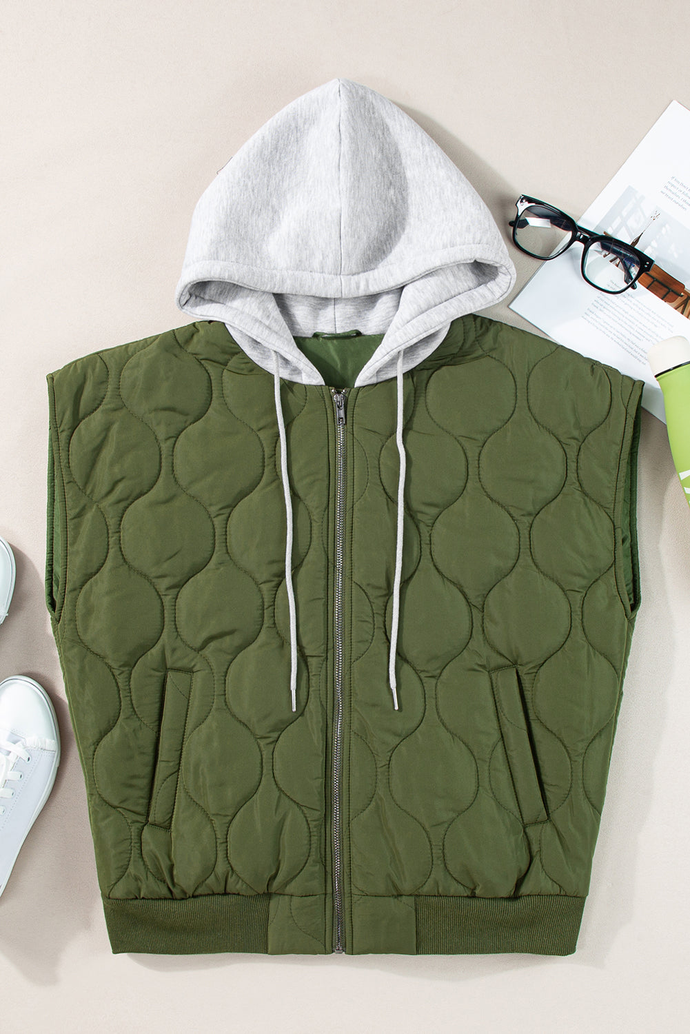 Blueberi B Women’s Drawstring Zip Up Hooded Vest Coat Polyester Size S-XL