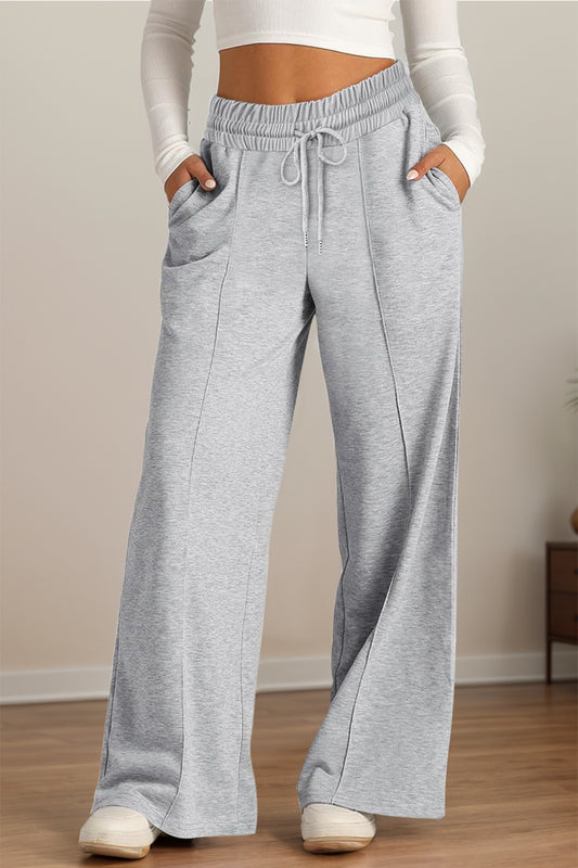 Blueberi B Women’s Drawstring Elastic Waist Wide Leg Pants Polyester Size S-2XL