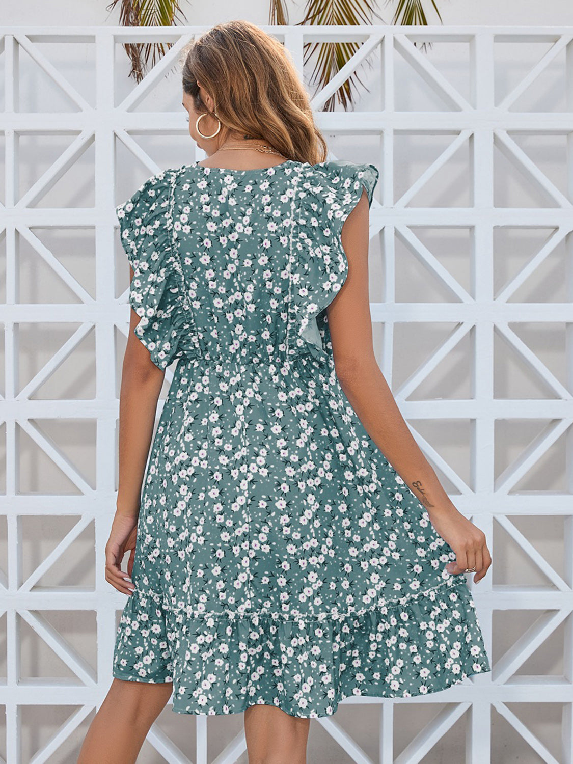 Blueberi B Women’s Ruffled Ditsy Floral Surplice Mini Dress Polyester Size S-XL