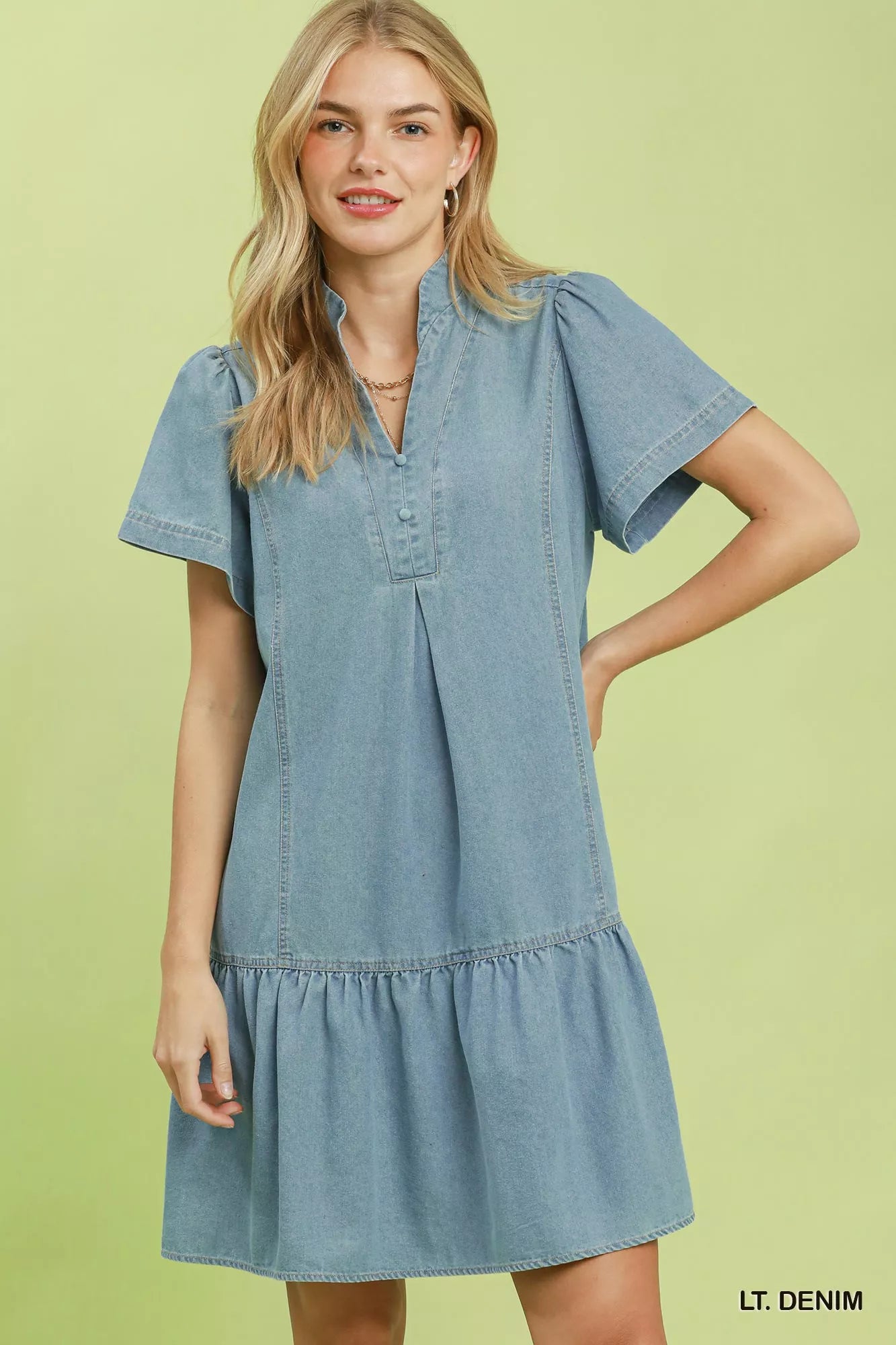 Umgee Ruffle Hem Mini Denim Dress LT. Denim / L