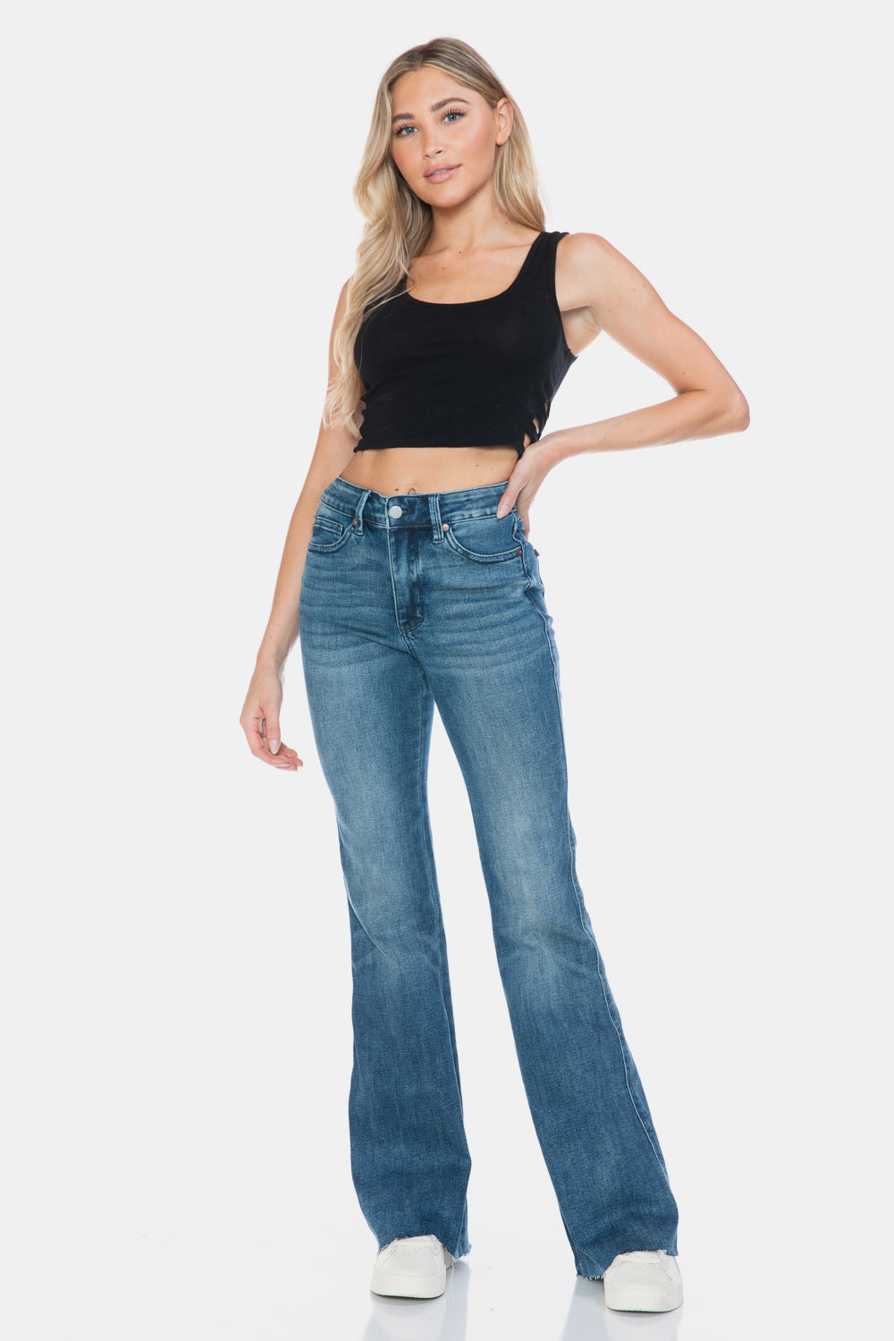 Judy Blue Women’s Full Size Tummy Control Cut Hem Flare Jeans Cotton Polyester Rayon Lycra Size 0-24W