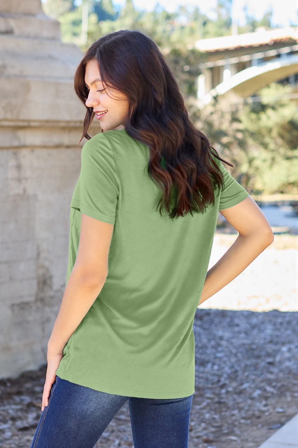 Basic Bae Women’s Bamboo Full Size V-Neck Short Sleeve T-Shirt Bamboo Spandex Size S-3XL