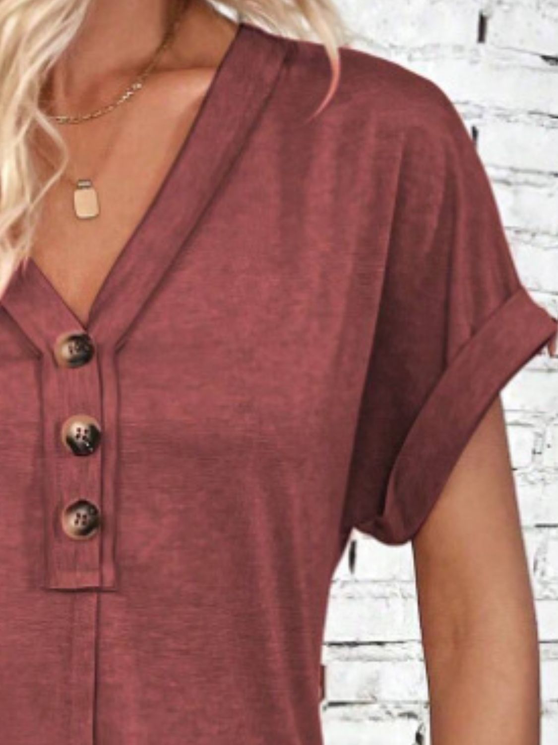 Blueberi B Women’s Quarter Button V-Neck Short Sleeve Dress Polyester Size S-XL