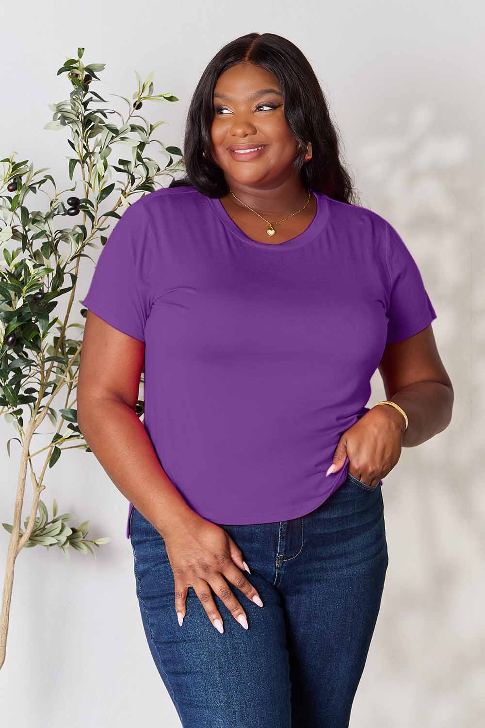 Basic Bae Women’s Full Size Round Neck Short Sleeve T-Shirt Rayon Spandex Size S-3XL