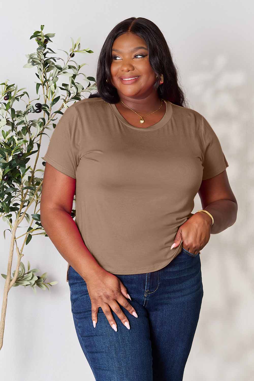 Basic Bae Women’s Full Size Round Neck Short Sleeve T-Shirt Rayon Spandex Size S-3XL