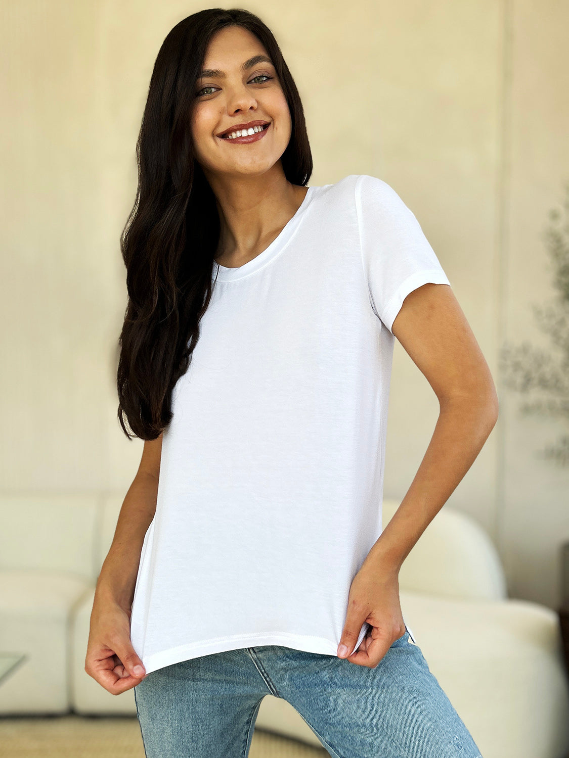 Basic Bae Women’s Full Size Round Neck Short Sleeve T-Shirt Rayon Spandex Size S-3XL