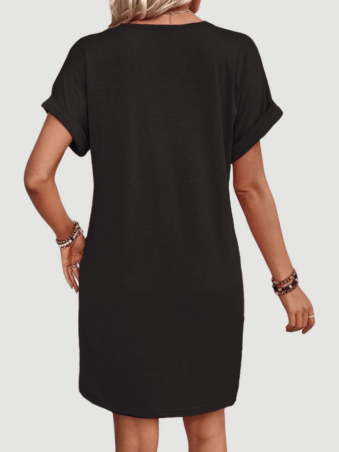 Blueberi B Women’s Quarter Button V-Neck Short Sleeve Dress Polyester Size S-XL