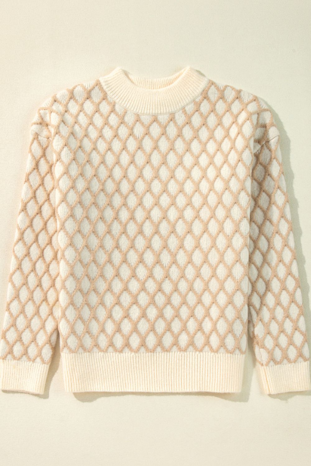 Blueberi B Women’s Diamond Pattern Mock Neck Long Sleeve Sweater Acrylic Polyester Polyamide Size S-XL
