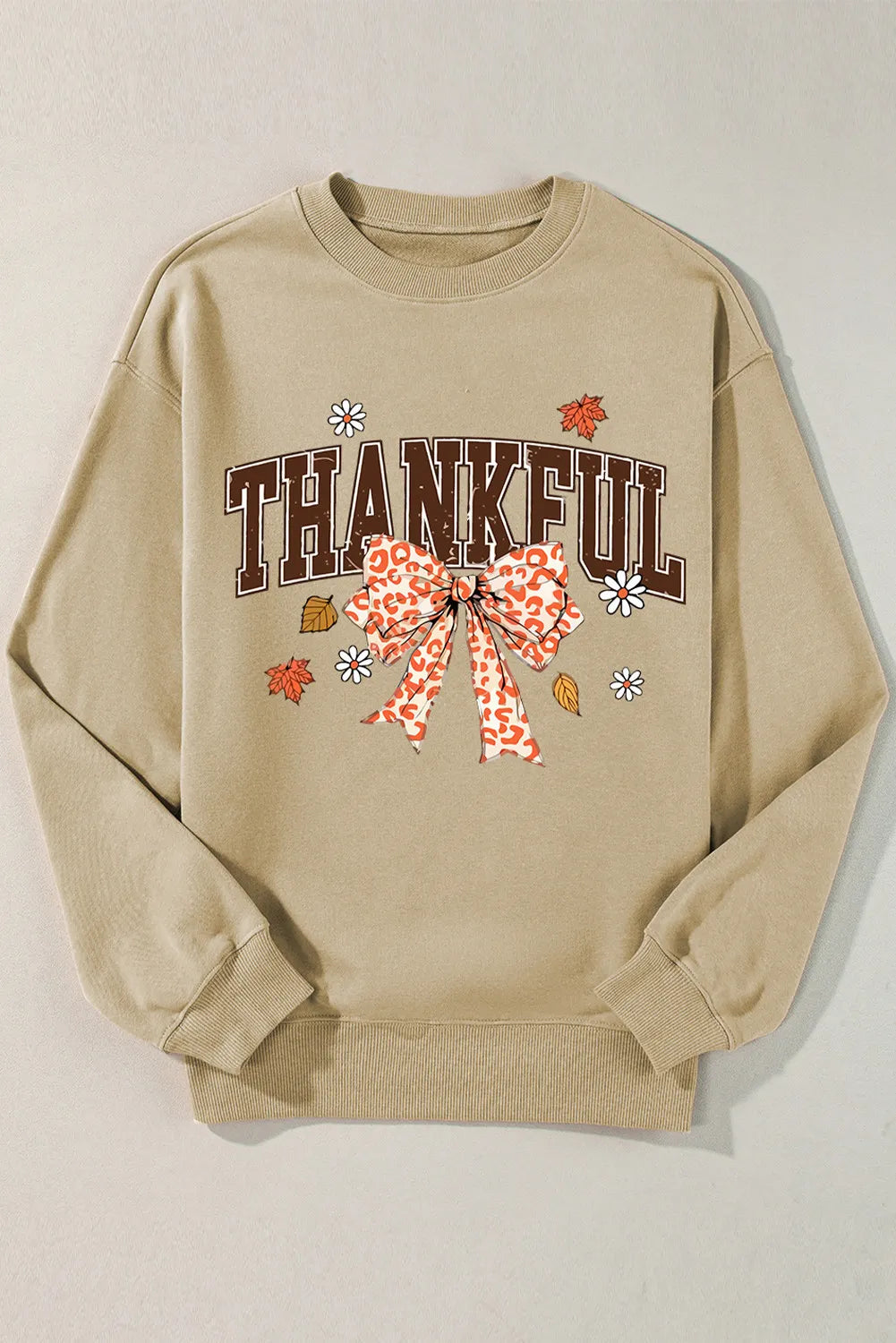 Blueberi B Women’s THANKFUL Bow Round Neck Long Sleeve Sweatshirt Polyester Cotton Size S-XL