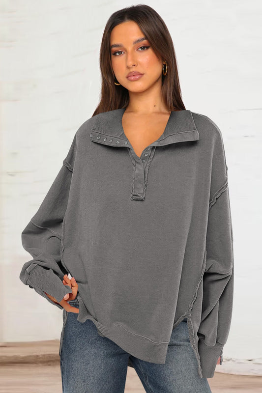 Blueberi B Women’s Exposed Seam Side Slit Long Sleeve Sweatshirt Polyester Viscose Size S-XL