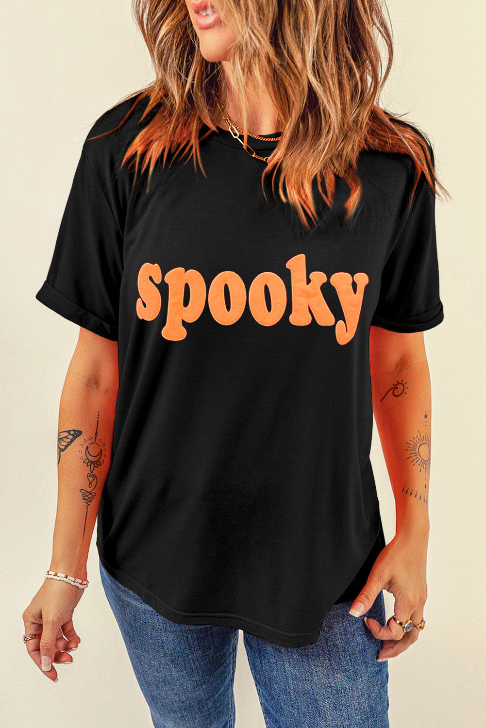 Blueberi B Women's SPOOKY Round Neck Short Sleeve T-Shirt Polyester Cotton Elastane Size S-XL