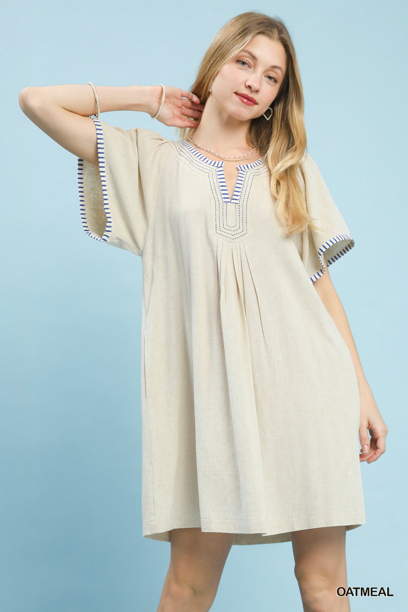 Umgee Linen Trim Tunic Dress | 55% Linen & 45% Cotton