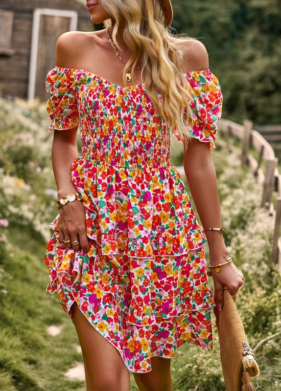Women's Floral Wrap V-Neck Midi Dress Short Sleeve