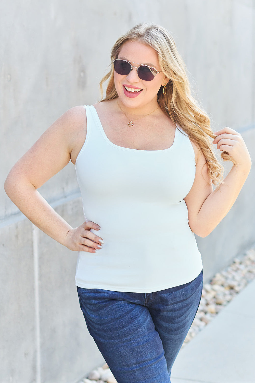 Basic Bae Women’s Full Size Square Neck Wide Strap Tank Nylon Spandex Size S-3XL