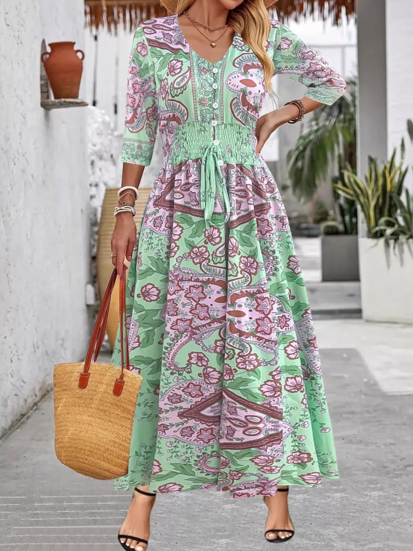 cotton spandex dress OLOMPALI MAXI Dress Cotton Spandex Lace Up Back Tank MAXI Dress Razor Cut w/ Pockets & Grateful Dead Bear Embroidery