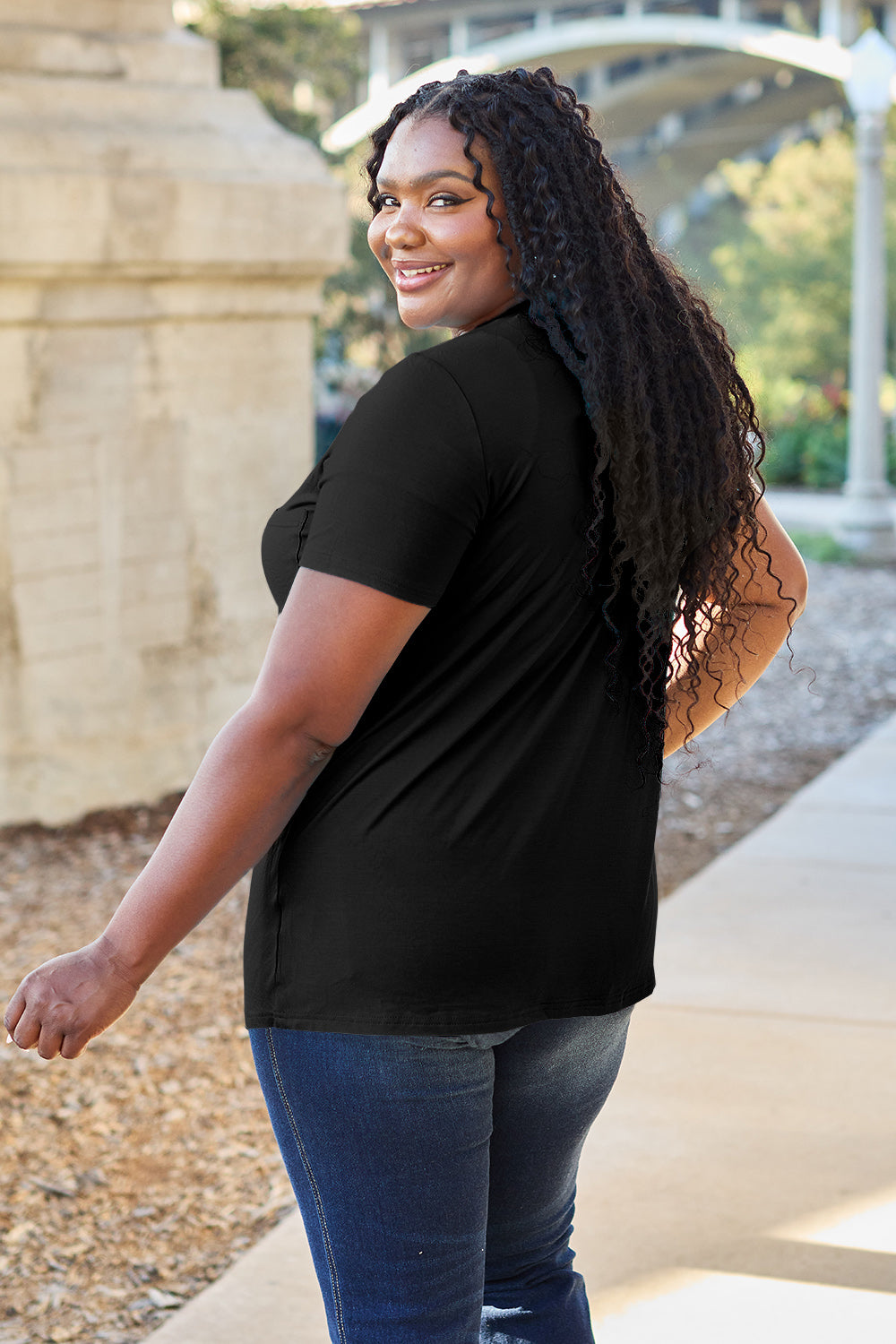 Basic Bae Women’s Bamboo Full Size V-Neck Short Sleeve T-Shirt Bamboo Spandex Size S-3XL