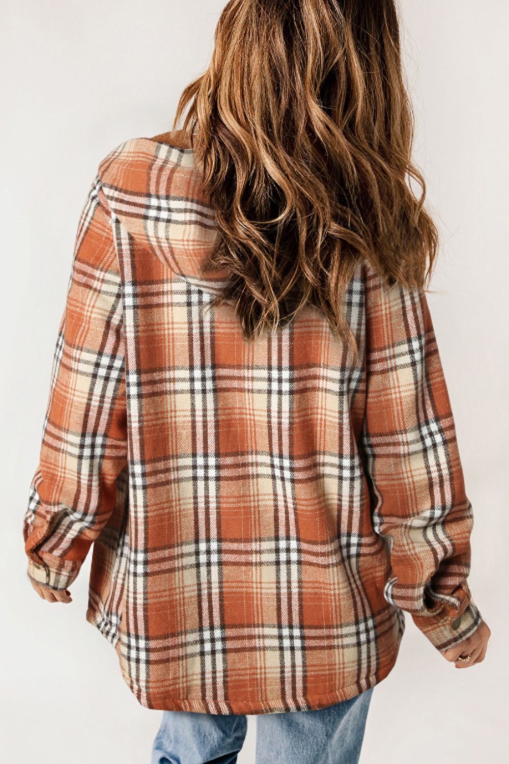 Blueberi B Women’s Plaid Button Up Long Sleeve Hooded Jacket Polyester Size S-2XL