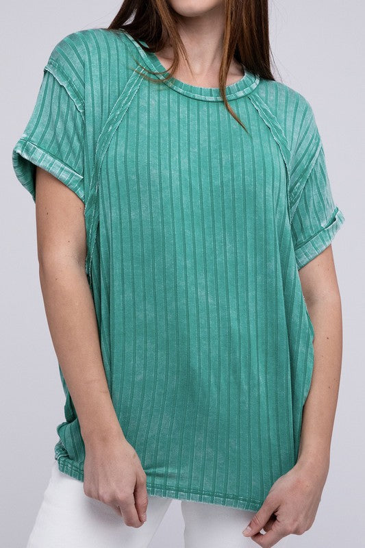 Zenana Women’s Ribbed Raglan Dolman Sleeve Boat-Neck Top Rayon Spandex Size S/M L/XL