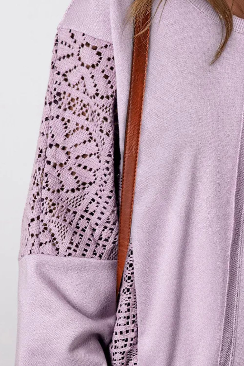 Blueberi B Women’s Openwork Round Neck Long Sleeve Sweatshirt Polyester Cotton Size S-XL