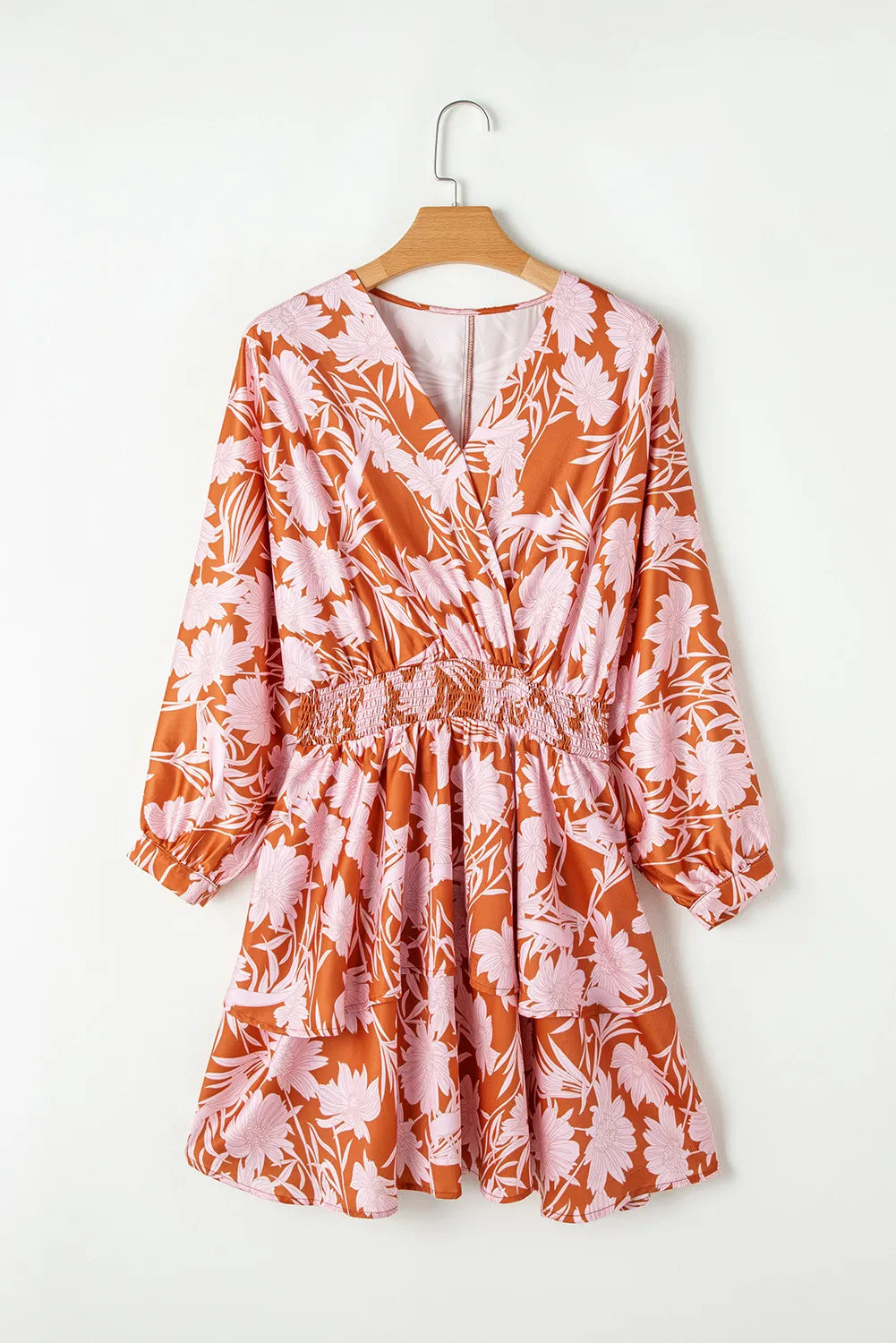 Blueberi B Women’s Smocked Printed Long Sleeve Mini Dress Polyester S-XL