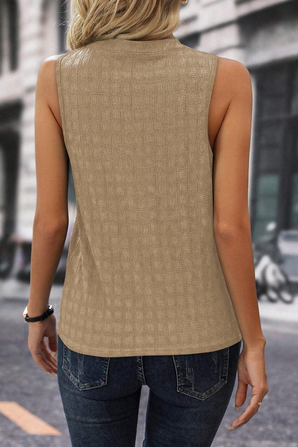 Blueberi B Women's Textured Notched Tank Polyester Elastane Size S-XL