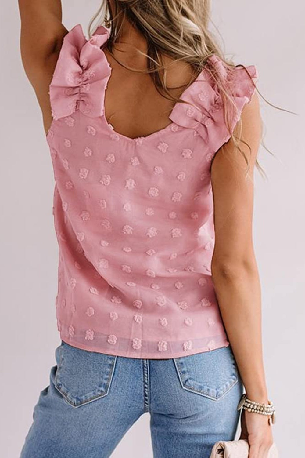Blueberi B Women's Full Size Swiss Dot V-Neck Tank Polyester Size S-3XL