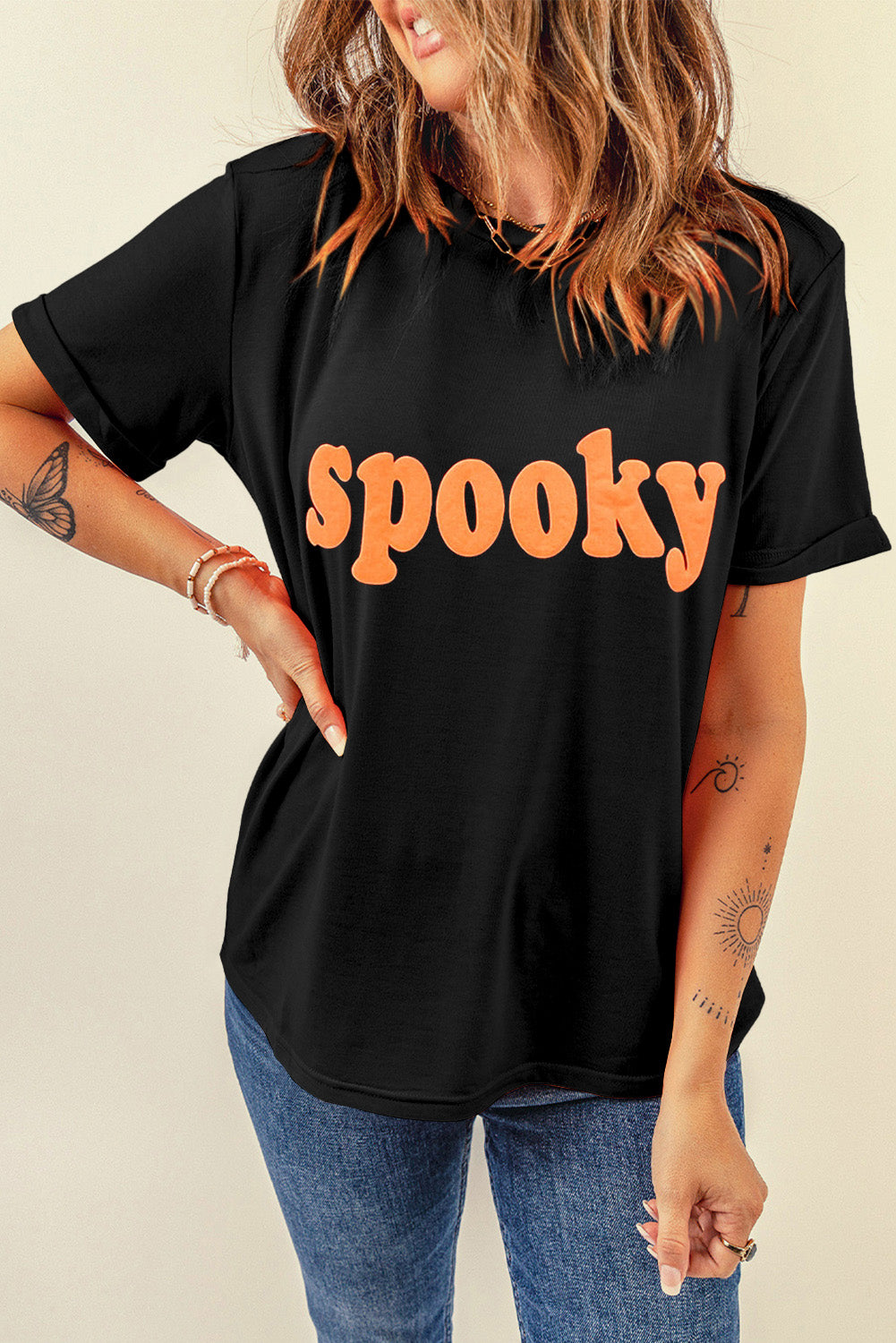 Blueberi B Women's SPOOKY Round Neck Short Sleeve T-Shirt Polyester Cotton Elastane Size S-XL
