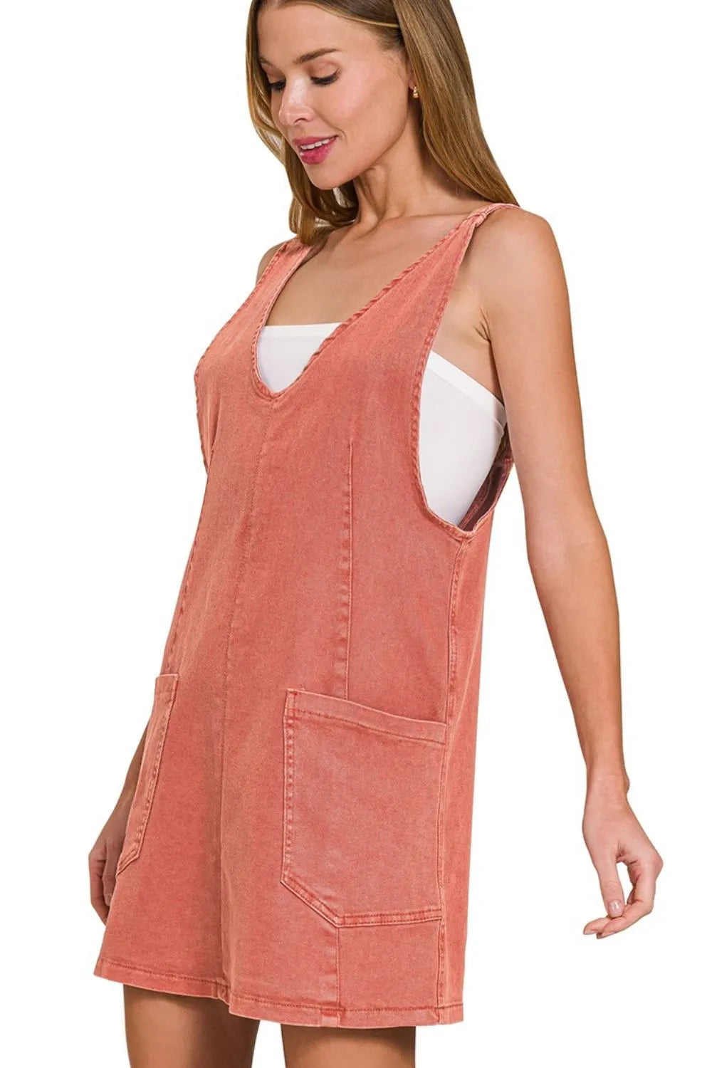 Zenana Women’s Washed Adjustable Strap Denim Overall Dress Cotton Spandex Size S-L Cabernet / S