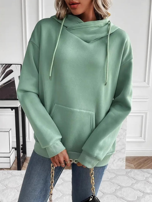 Blueberi B Women’s Drawstring Long Sleeve Hoodie with Kangaroo Pocket Polyester Spandex Size S-2XL