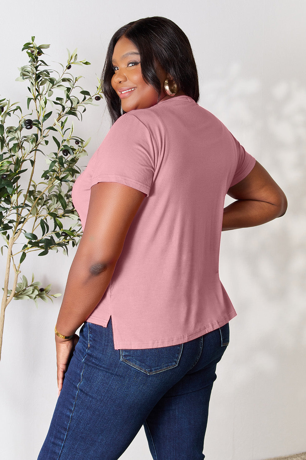 Basic Bae Women’s Full Size Round Neck Short Sleeve T-Shirt Rayon Spandex Size S-3XL